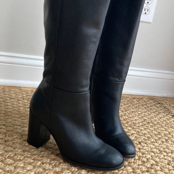 by Anthropologie Tall Black Leather Block Heel Boots. Size 7 - Picture 8 of 12
